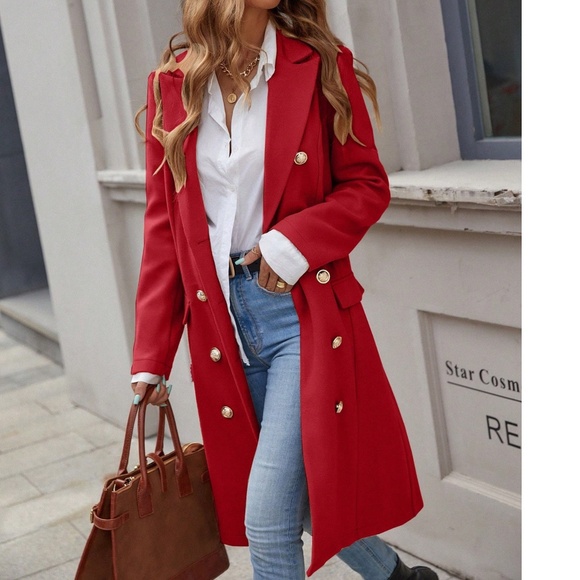 Classic Solid Double Button Mid Length Jacket Coat - Picture 12 of 13